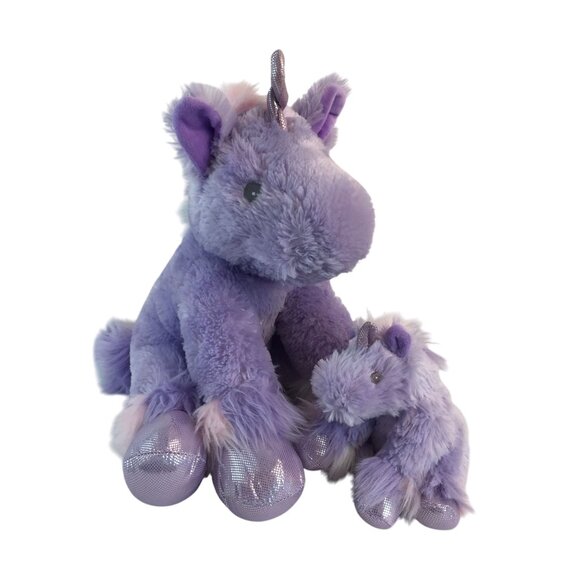 Unipak Purple Dreamy Unicorn Plush Mom & Baby 14" Stuffed Animal Toy Sparkle - Picture 1 of 12
